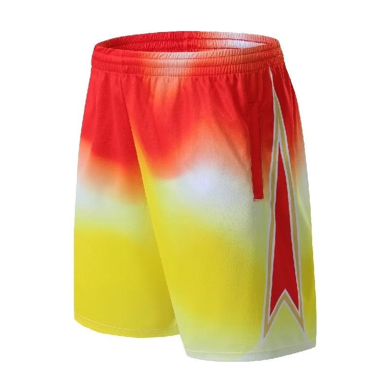 Basketball Shorts Men Running Elastic Waist Sportwear Breathable Shorts YellowRed