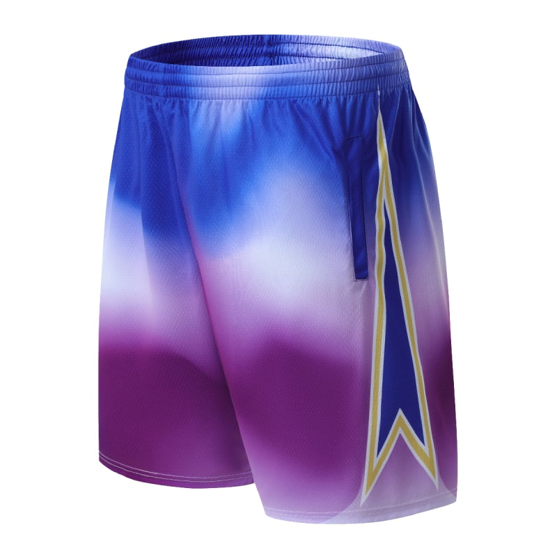 Basketball Shorts Men Running Elastic Waist Sportwear Breathable Shorts BluePurple