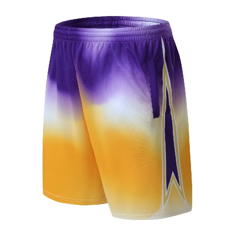 Basketball Shorts Men Running Elastic Waist Sportwear Breathable Shorts YellowPurple