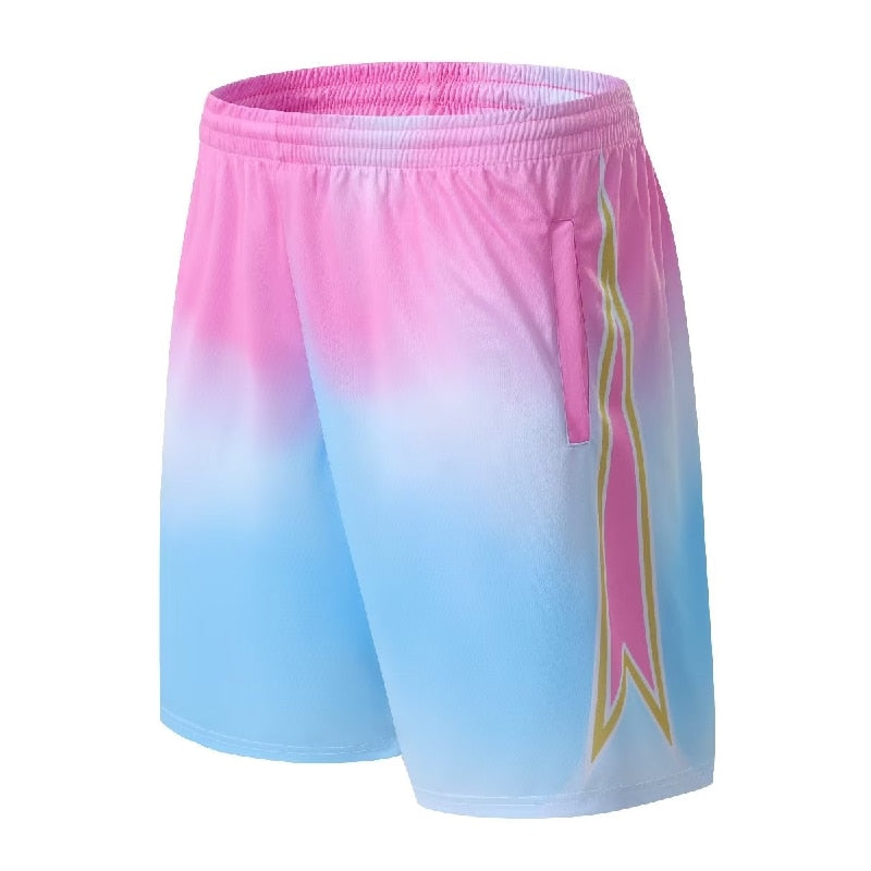 Basketball Shorts Men Running Elastic Waist Sportwear Breathable Shorts BluePink